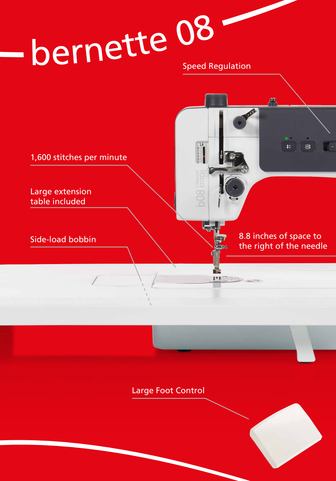 Bernette 08 High Speed Straight Stitch Sewing Machine features