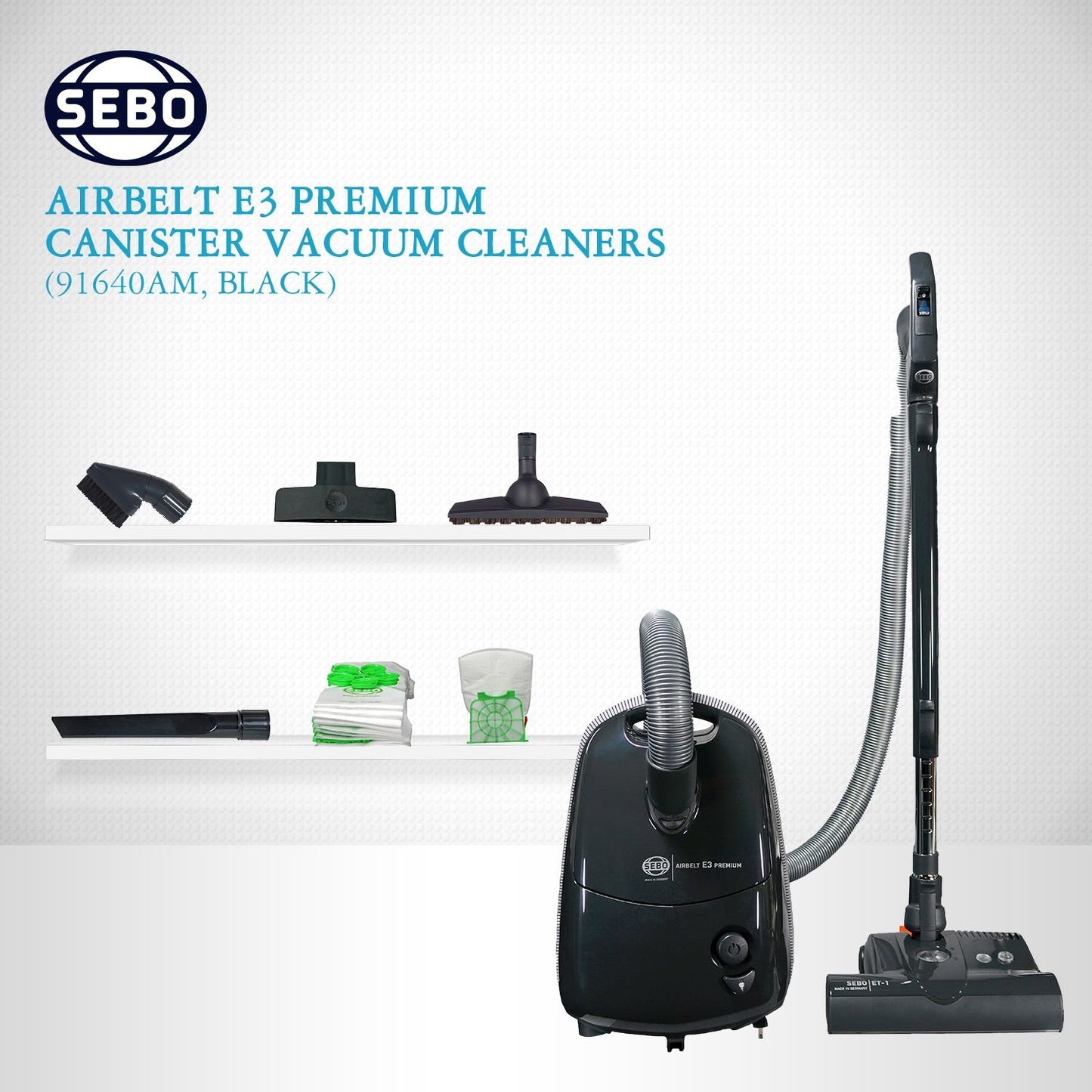SEBO Airbelt E3 Premium Canister Vacuum Cleaner 91643AM (Graphite)