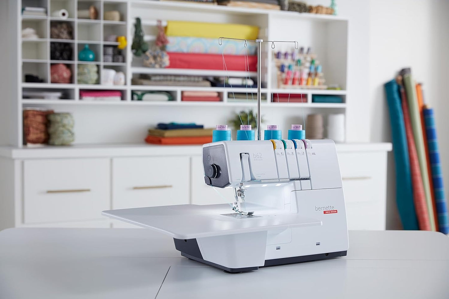 Bernette B62 Airlock Coverstitch Machine Bundle with Air Threader, Cutting Mat, Rotary Cutter, Scissors, and Thread Set