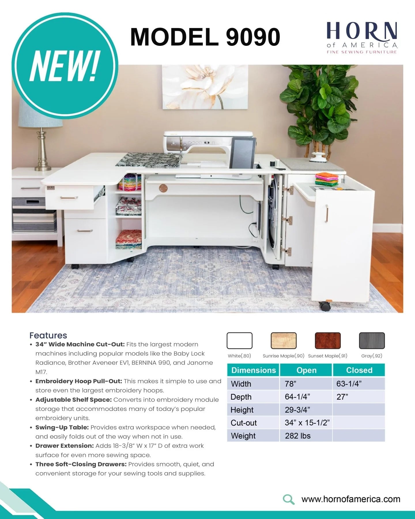 Horn of America Sewing Machine Cabinet - New Model 9090