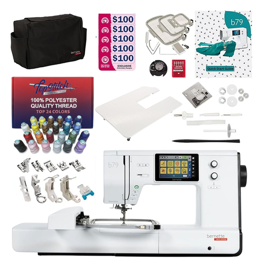 Bernette B79 Sewing & Embroidery Machine Deluxe Bundle with Top Stitch High Quality Embroidery Thread Set