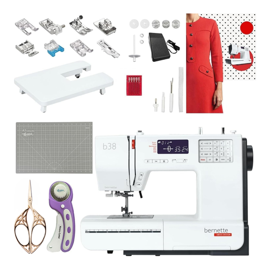 Bernette B38 Computerized Sewing Machine with Cutting Tools & Presser Foot Kit | Advanced Sewing Bundle