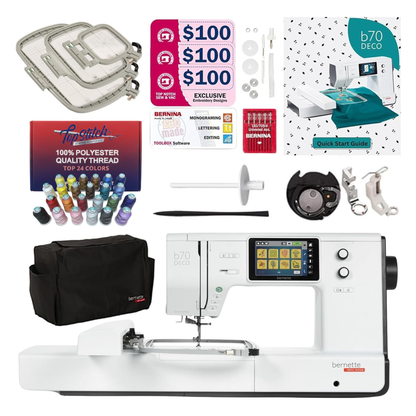 Bernette B70 DECO Embroidery Machine Bundle with  Top Stitch High Quality Threads & Design Tools