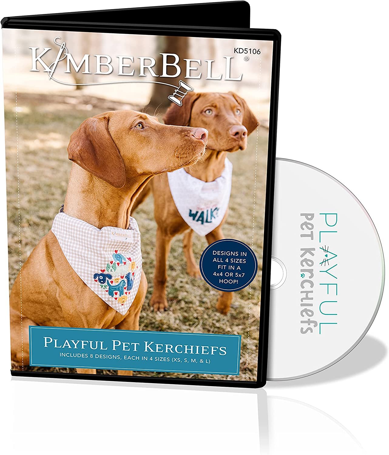 Kimberbell Playful Pet Kerchiefs Machine Embroidery Designs CD, Includes: 8 Different Designs - Each Comes in 4 Sizes, for Animals Large to Extra Small, Hoop Sizes: 4x4” and 5x7”, Patterns for Pets