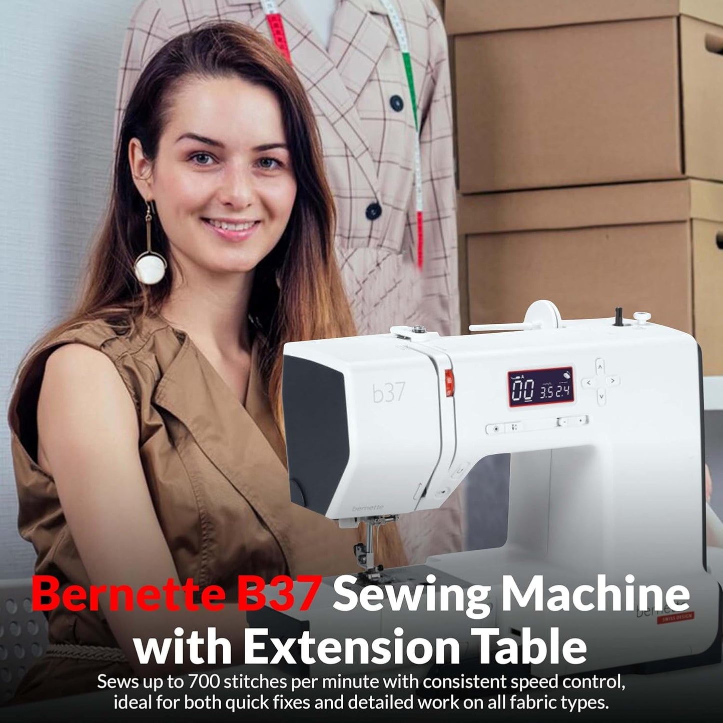 Bernette b37 Sewing Machine Bundle with Top Stitch Sewing Tote Bag