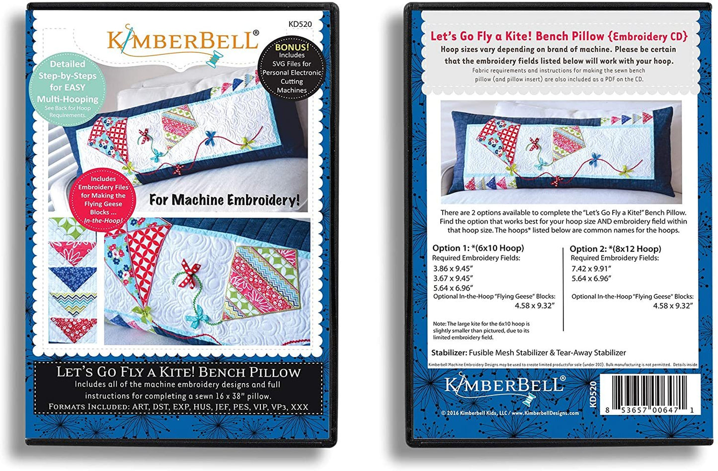 Kimberbell Bench Pillows Machine Embroidery (Let's Go Fly A Kite)