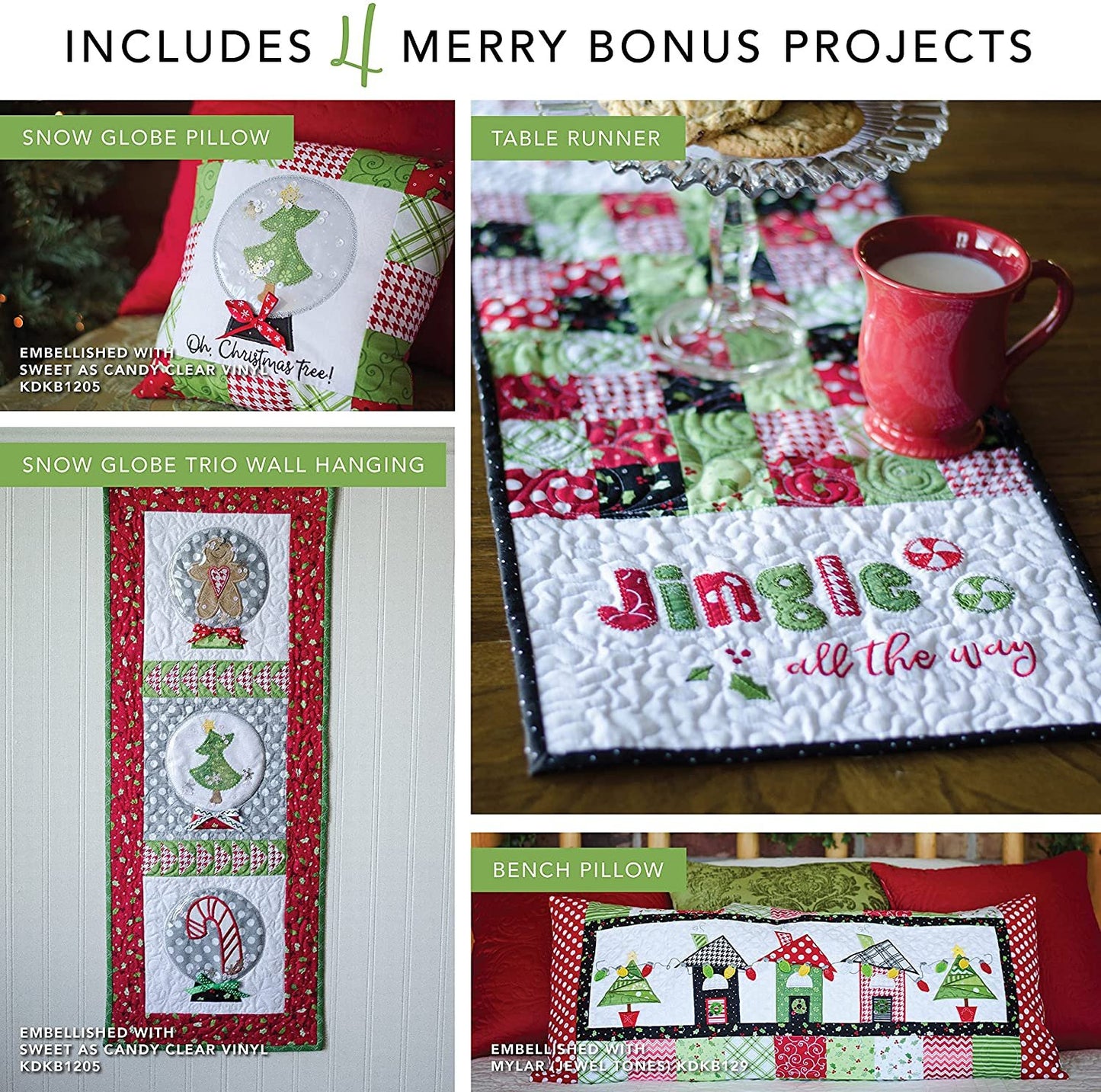 Kimberbell Quilt: Jingle All The Way Machine Embroidery Design CD & Book, Completed Size: 52 x 64” + 4 Bonus Projects, Step-By-Step Instructions Beginners to Advanced, Hoop Sizes: 4x4, 5x7, 6x10 KD801