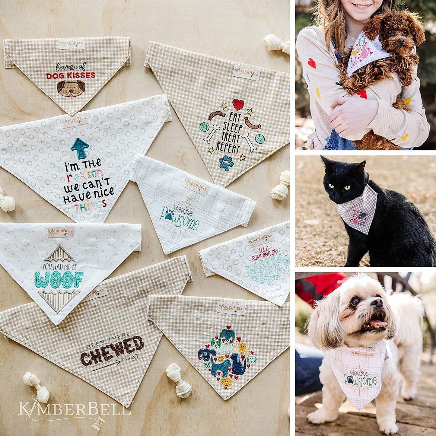 Kimberbell Playful Pet Kerchiefs Machine Embroidery Designs CD, Includes: 8 Different Designs - Each Comes in 4 Sizes, for Animals Large to Extra Small, Hoop Sizes: 4x4” and 5x7”, Patterns for Pets