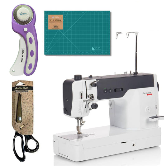 Bernette B08 Straight Stitch Sewing Machine | 1600 Stitches Per Minute | Exclusive Bundle with 6-Pack Threads, Scissors, Rotary Cutter, Needles, Bobbins, Extension Table, LED Light, Threader
