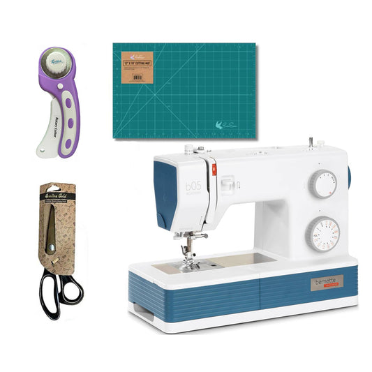 Bernette B05 Academy Sewing Machine Bundle with 6 Pack Threads, Scissors and Rotary Cutter
