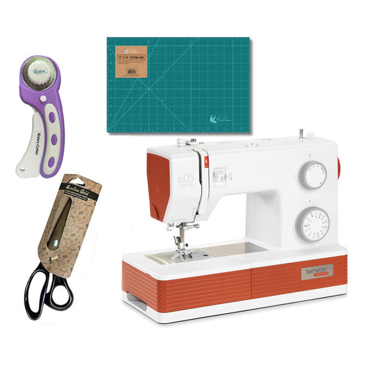Bernette B05 Crafter Sewing Machine Bundle with 6 Pack Threads, Scissors and Rotary Cutter