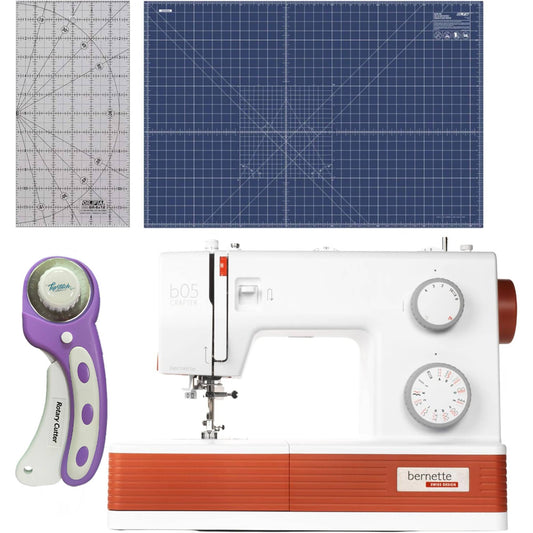 Bernette b05 Crafter Sewing Machine Bundle with Quilting and Sewing Kit - 1 Rotary Cutter, 1 Rotary Mat and 1 Non-Slip Frosted Acrylic Ruler for Creative Sewing Enthusiasts