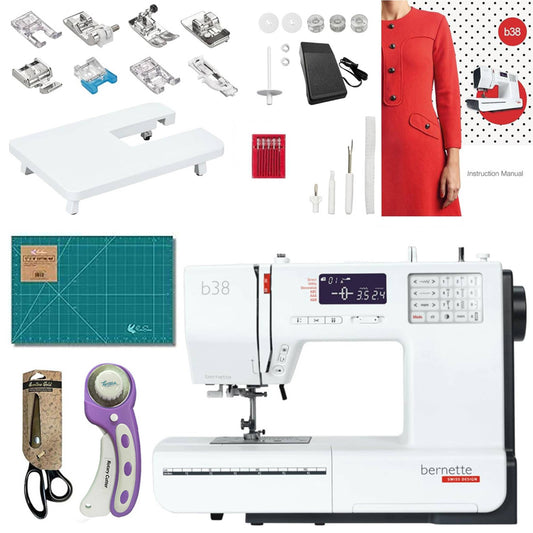 Bernette B38 Affordable Computerized Sewing Machine with $200 Quilting Bundle - Heavy-Duty Performance, Versatile for Experts and Beginners - Precision Craftsmanship for Creative Excellence