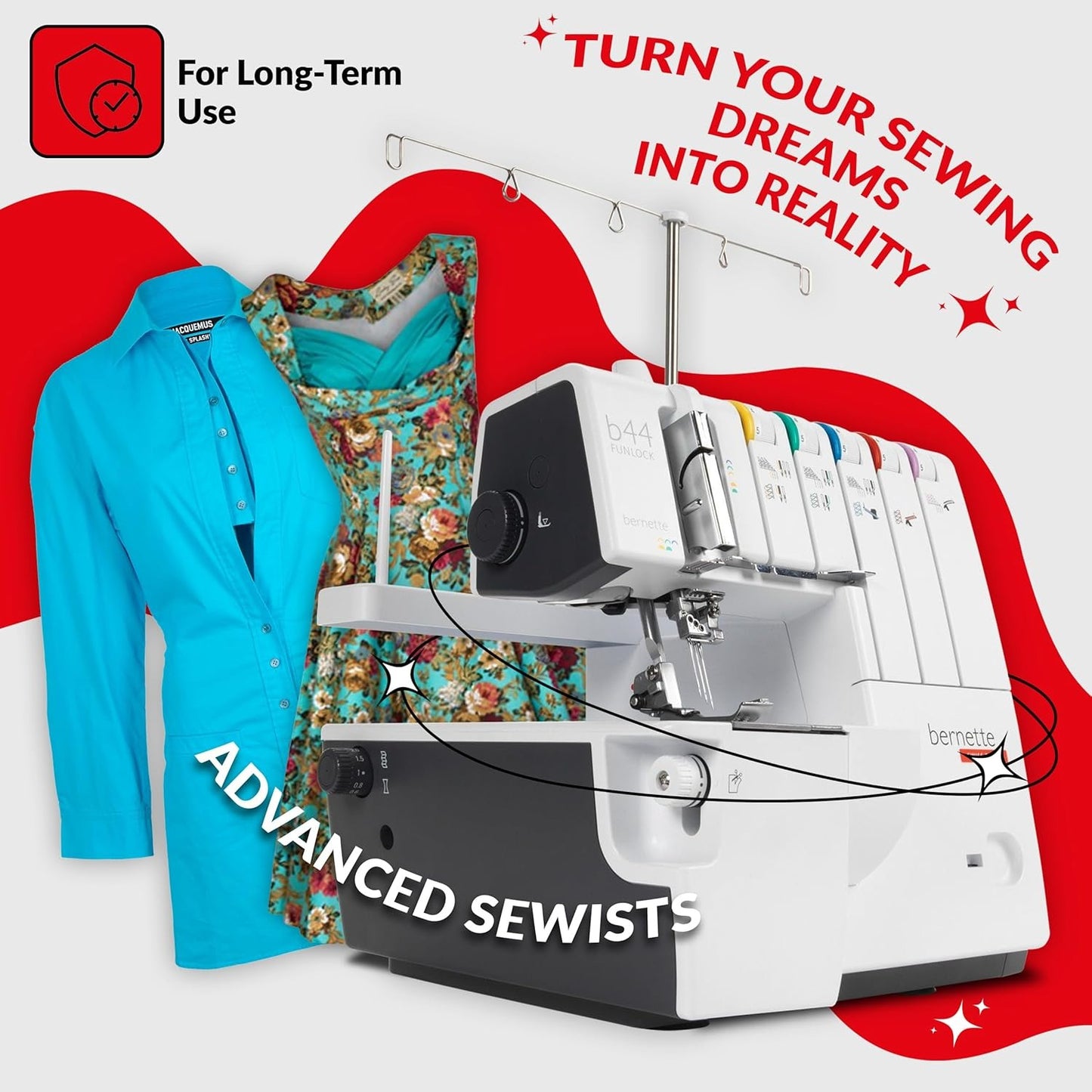 Bernette b44 Funlock Serger Sewing Machine Bundle with Cutting Tools & Thread Set