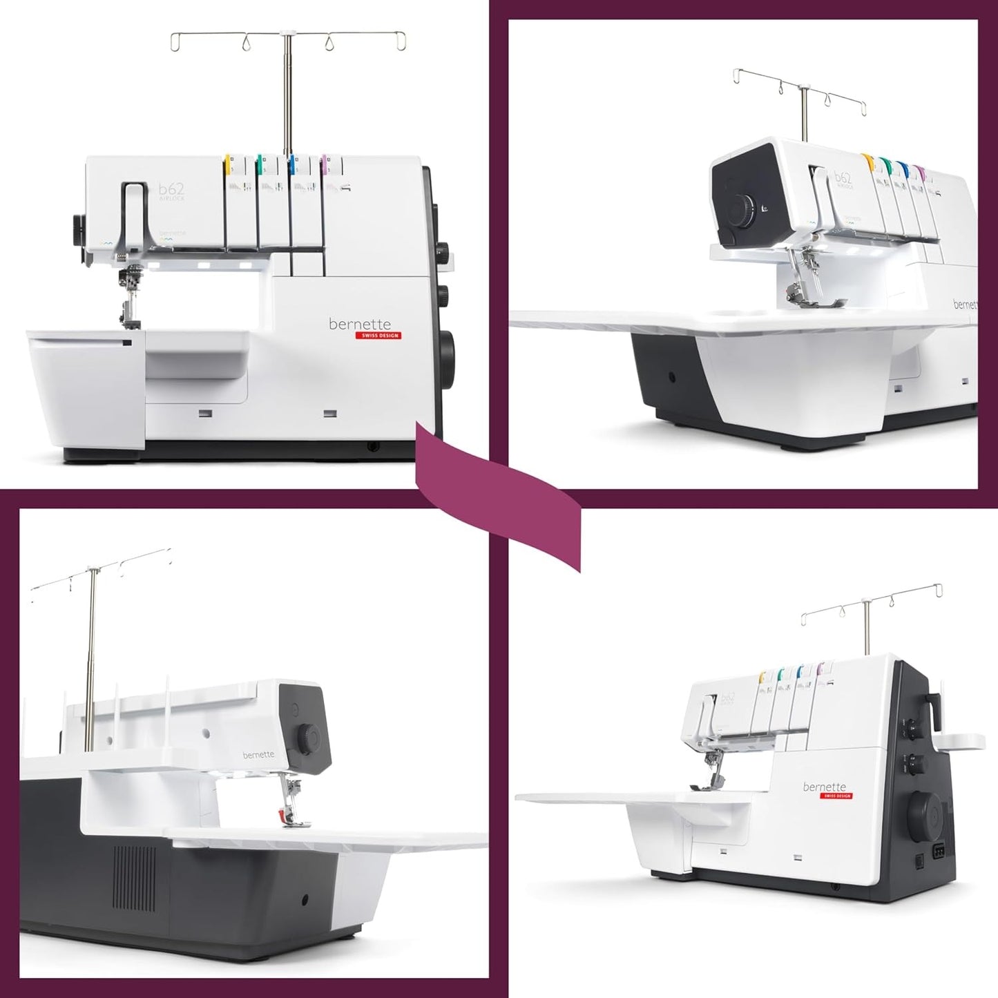 Bernette B62 Airlock Coverstitch Machine Bundle with Air Threader, Cutting Mat, Rotary Cutter, Scissors, and Thread Set