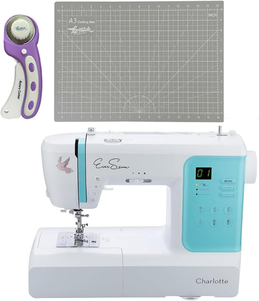 EverSewn Charlotte Computerized Sewing & Quilting Machine Bundle with Rotary Cutter and Cutting Mat