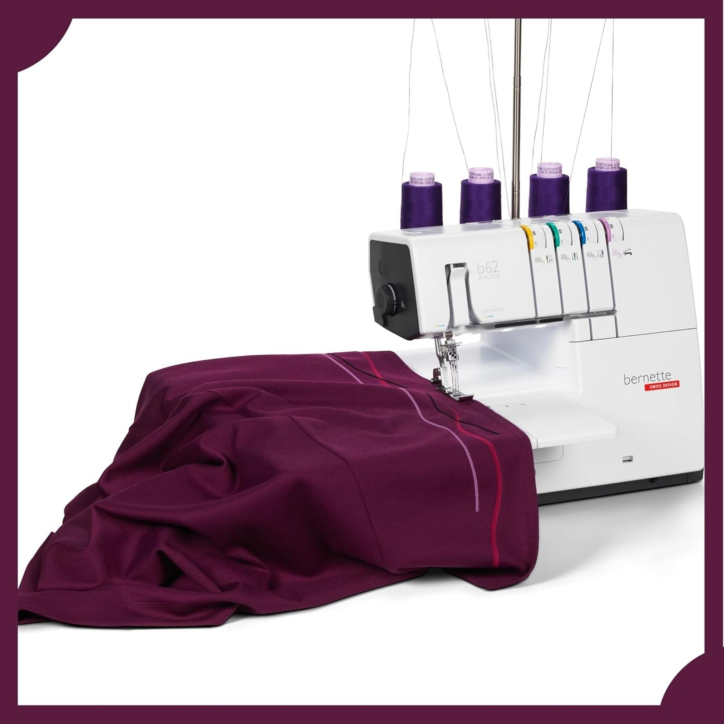 Bernette B62 Airlock Coverstitch Machine Bundle with Air Threader, Cutting Mat, Rotary Cutter, Scissors, and Thread Set