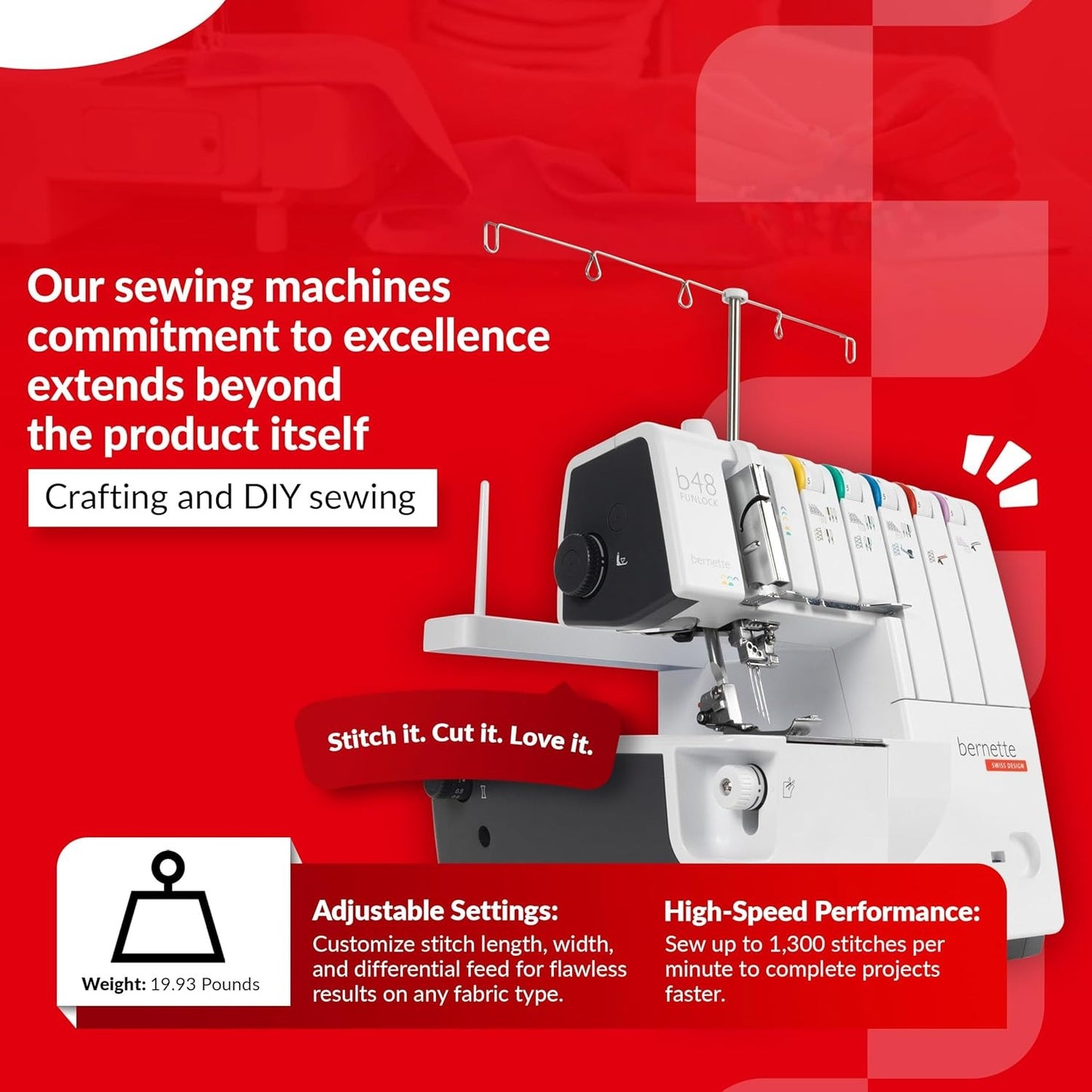 Bernette b44 Funlock Serger Sewing Machine Bundle with Cutting Tools & Thread Set