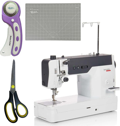 Bernette b08 Straight Stitch Machine & Quilter’s Essentials Bundle with Rotary Cutter, Cutting Mat & Scissors