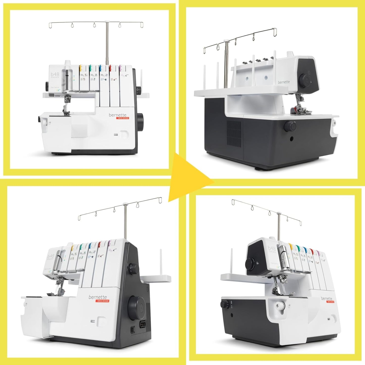 Bernette B48 Funlock Serger and Coverstitch Machine Bundle with Rotary Cutter, Scissors, Threads, and Cutting Mat