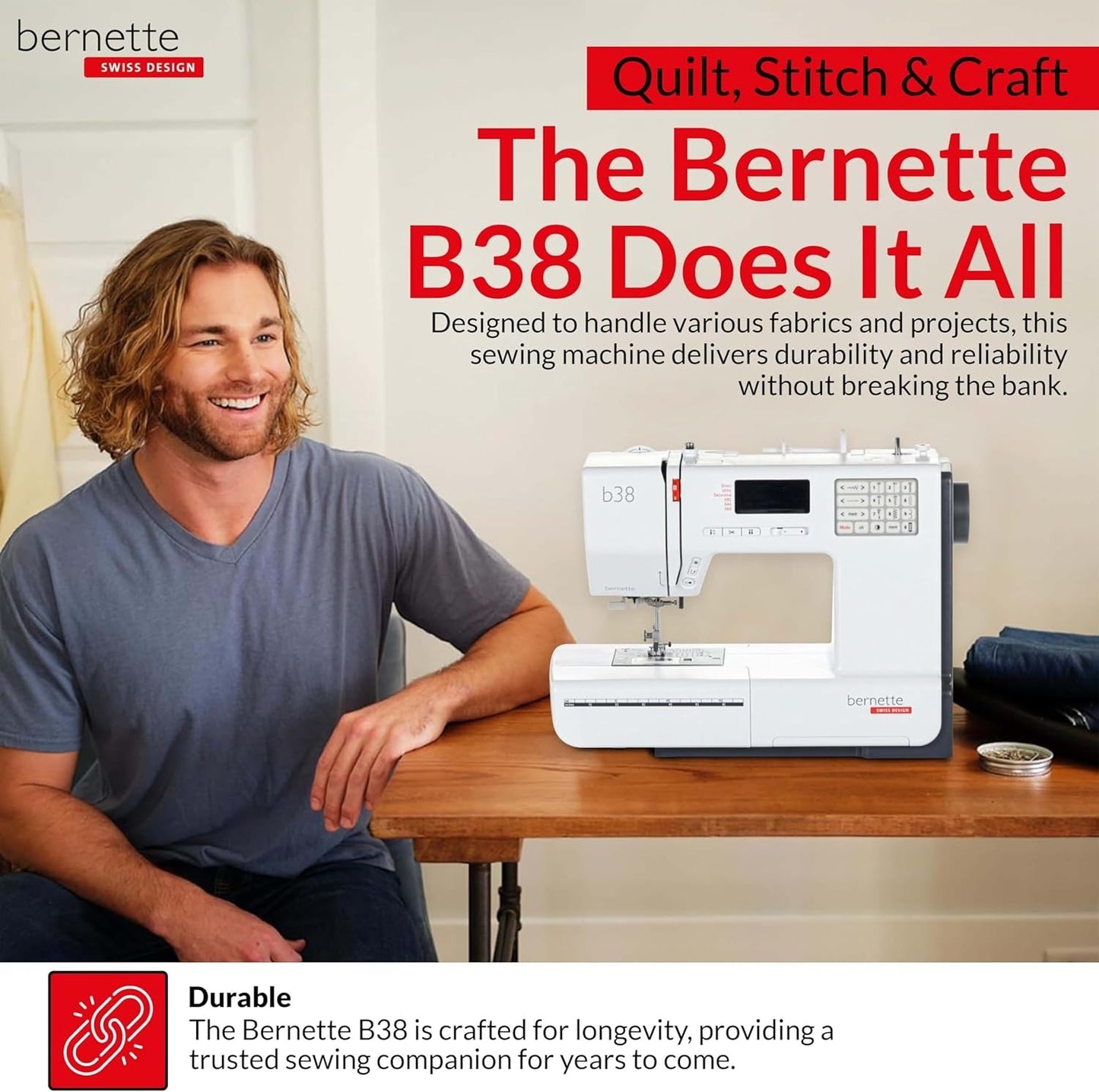 Bernette b38 Sewing & Quilting Bundle with Top Stitch Carry Tote Bag