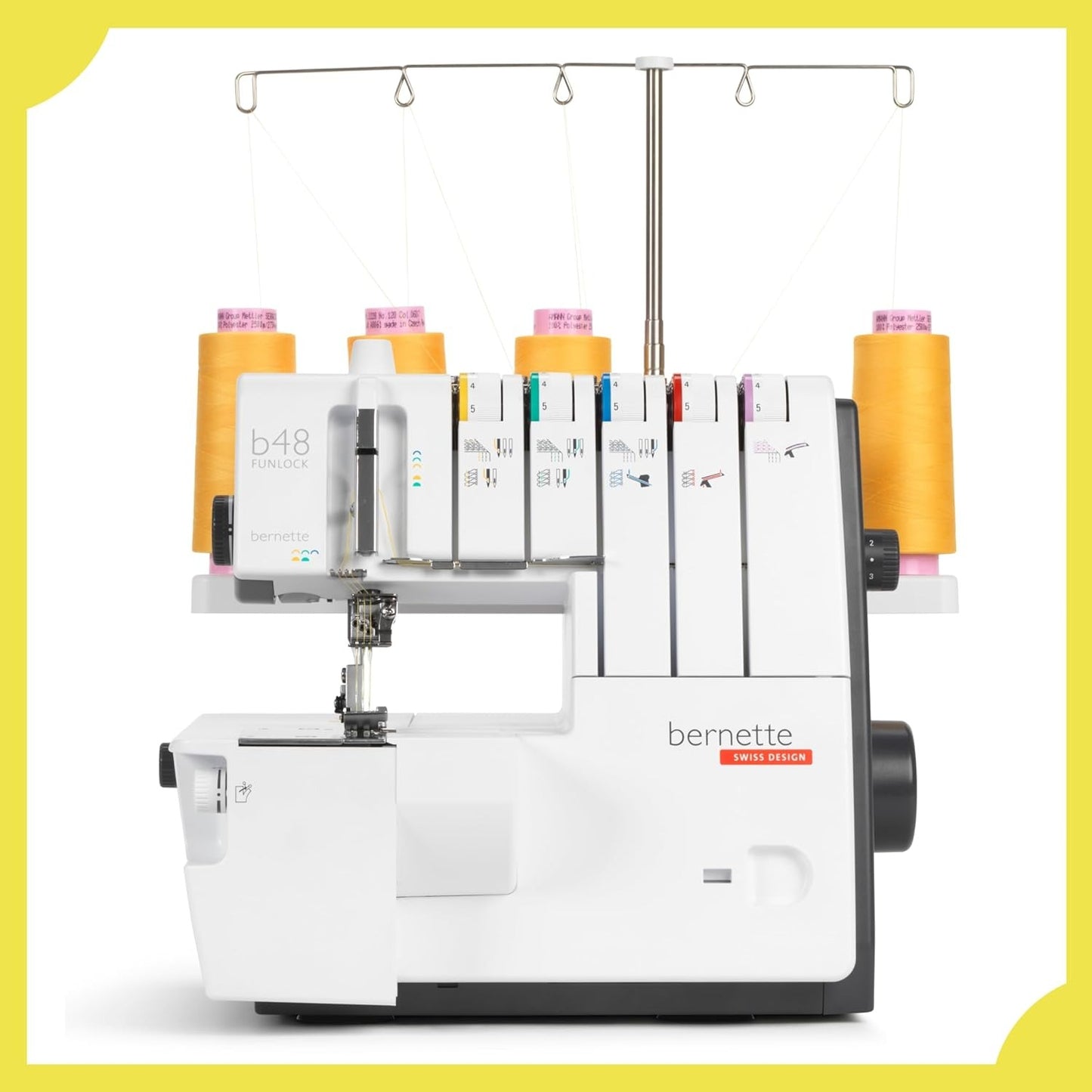 Bernette B48 Funlock Serger and Coverstitch Machine Bundle with Rotary Cutter, Scissors, Threads, and Cutting Mat