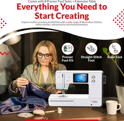 Bernette b77 Sewing and Quilting Machine with EverSewn Northern Lights Embroidery Thread Kit Bundle