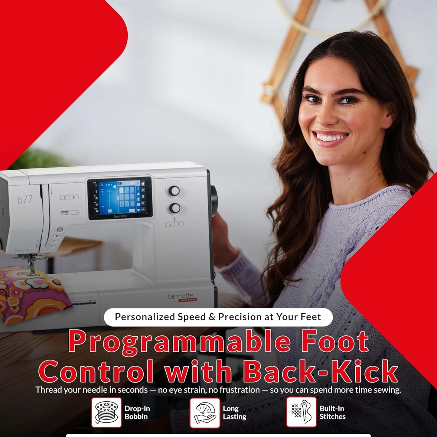 Bernette b77 Sewing and Quilting Machine with EverSewn Northern Lights Embroidery Thread Kit Bundle