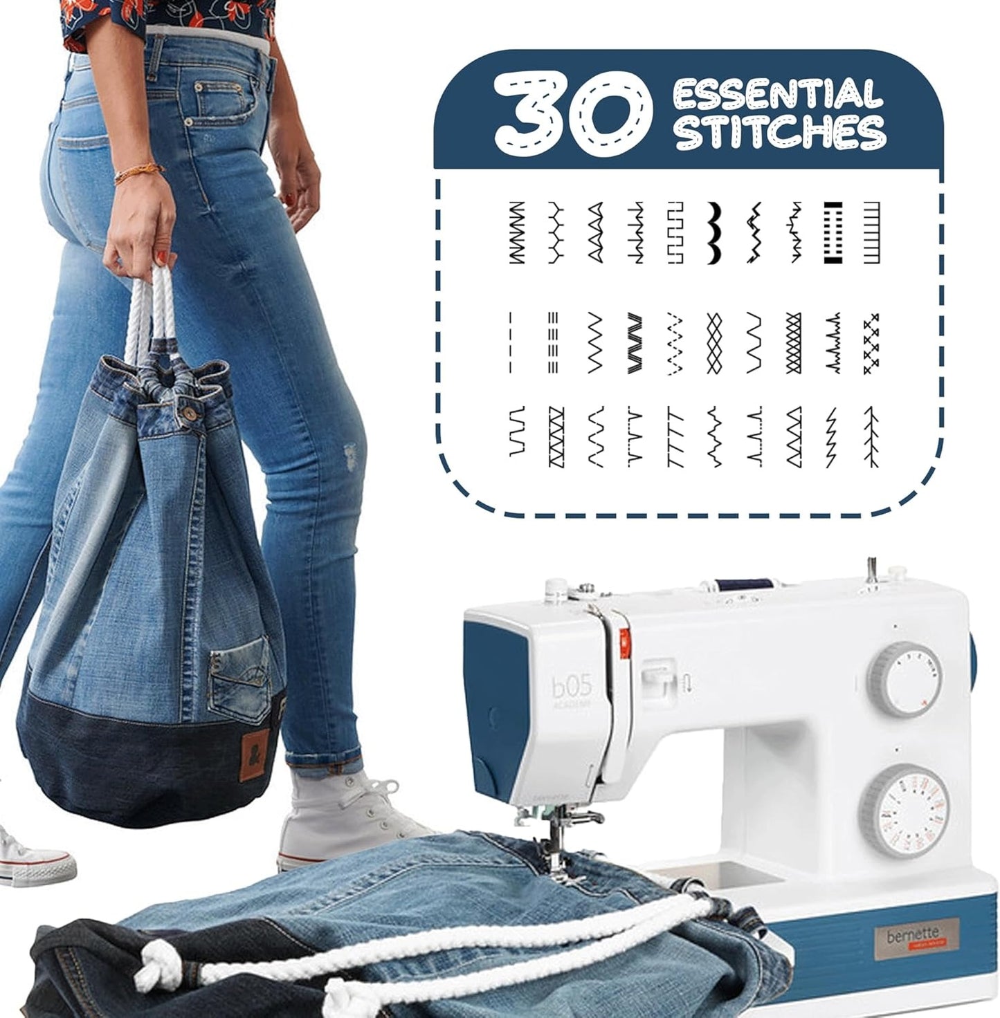 Bernette b05 Academy Sewing Machine with EverSewn 60-Pc Sunset Thread Bundle