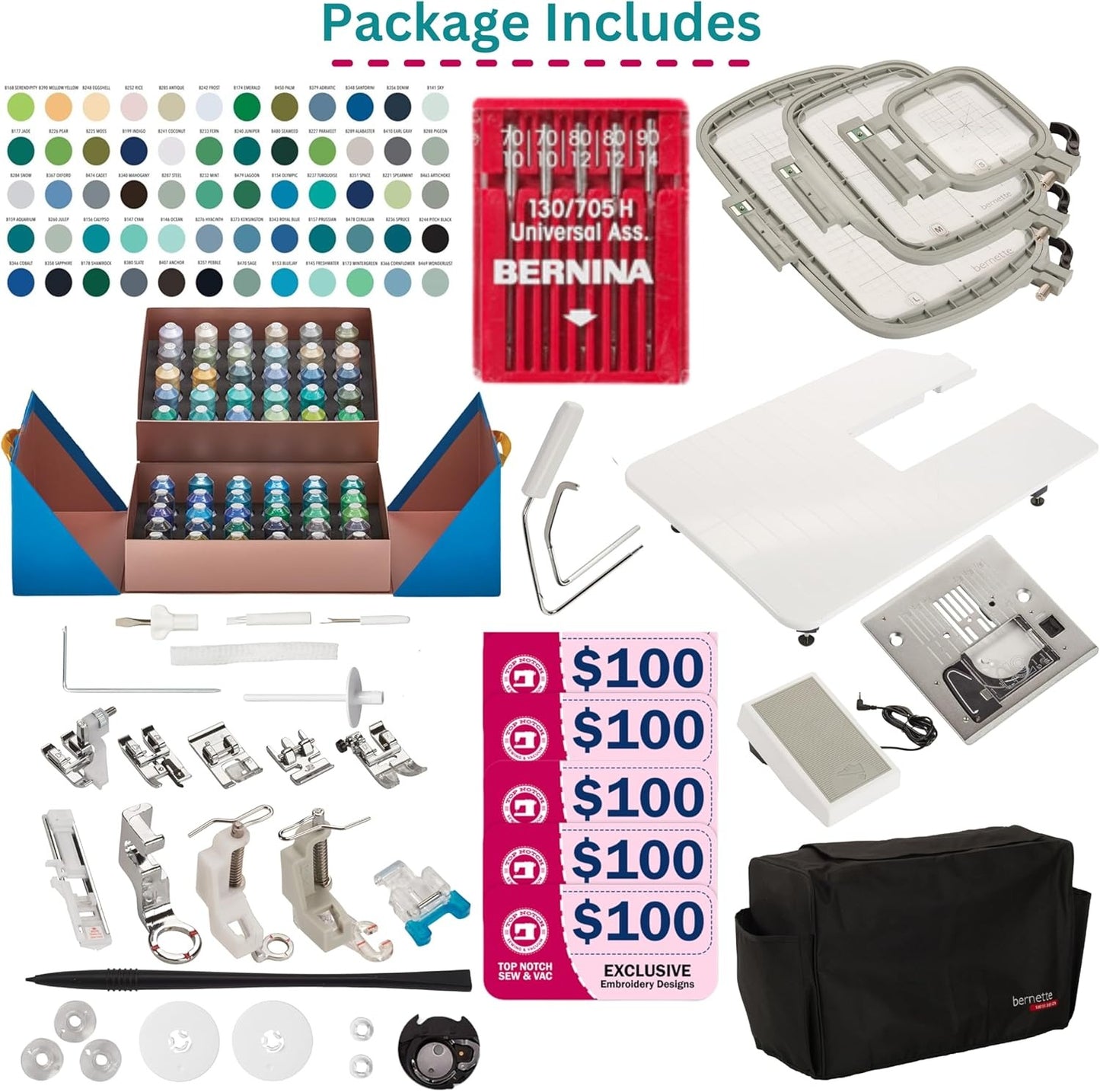 Bernette B79 Sewing & Embroidery Machine Deluxe Bundle with Northern Lights Thread Set