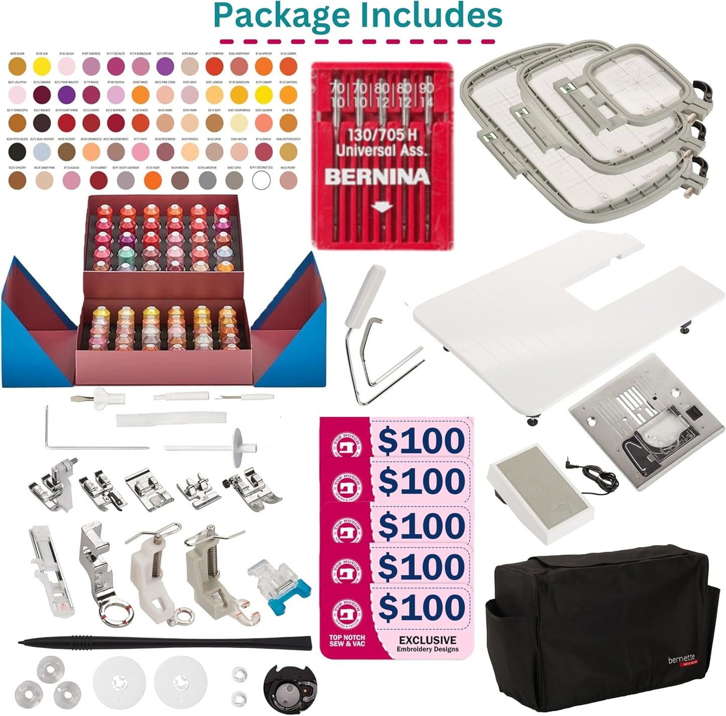 Bernette B79 Sewing & Embroidery Combo with Sunset Thread Kit and Deluxe Accessory Bundle