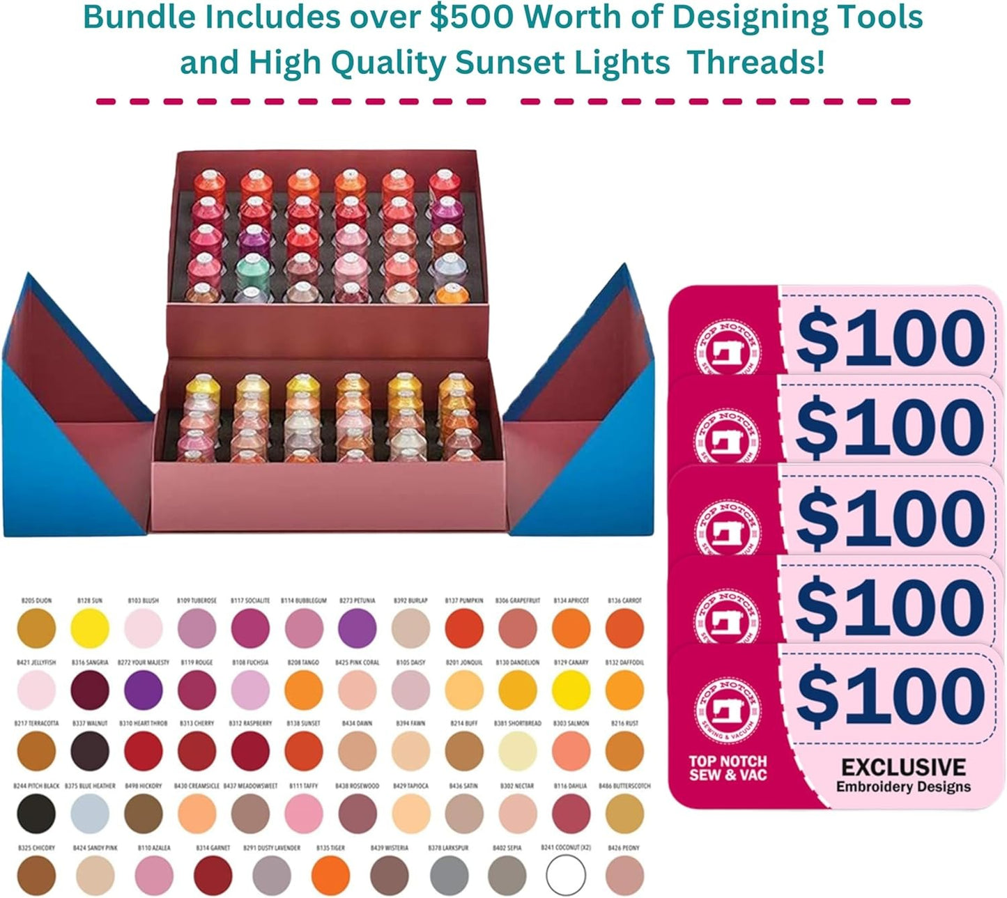 Bernette B79 Sewing & Embroidery Combo with Sunset Thread Kit and Deluxe Accessory Bundle