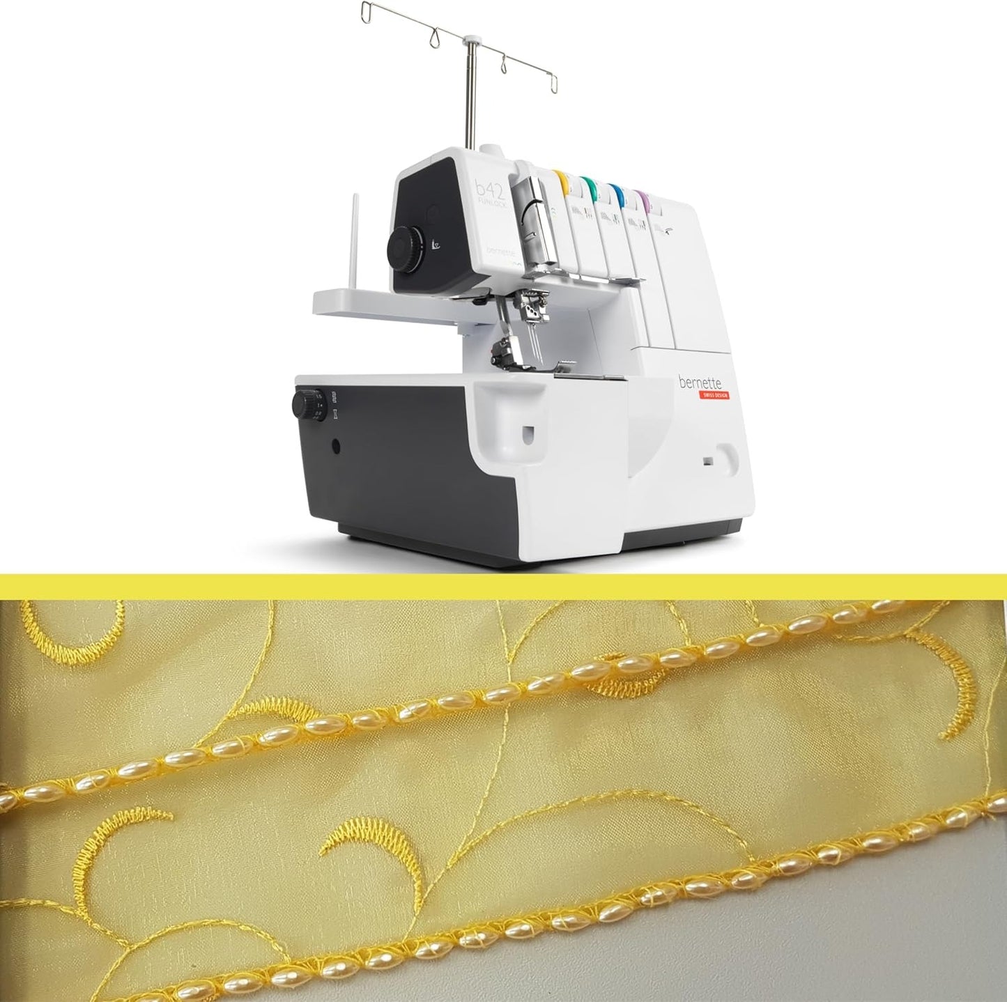 Bernette B42 Funlock Coverstitch Machine Bundle with Cutting Mat, Scissors, Rotary Cutter, and Thread Set